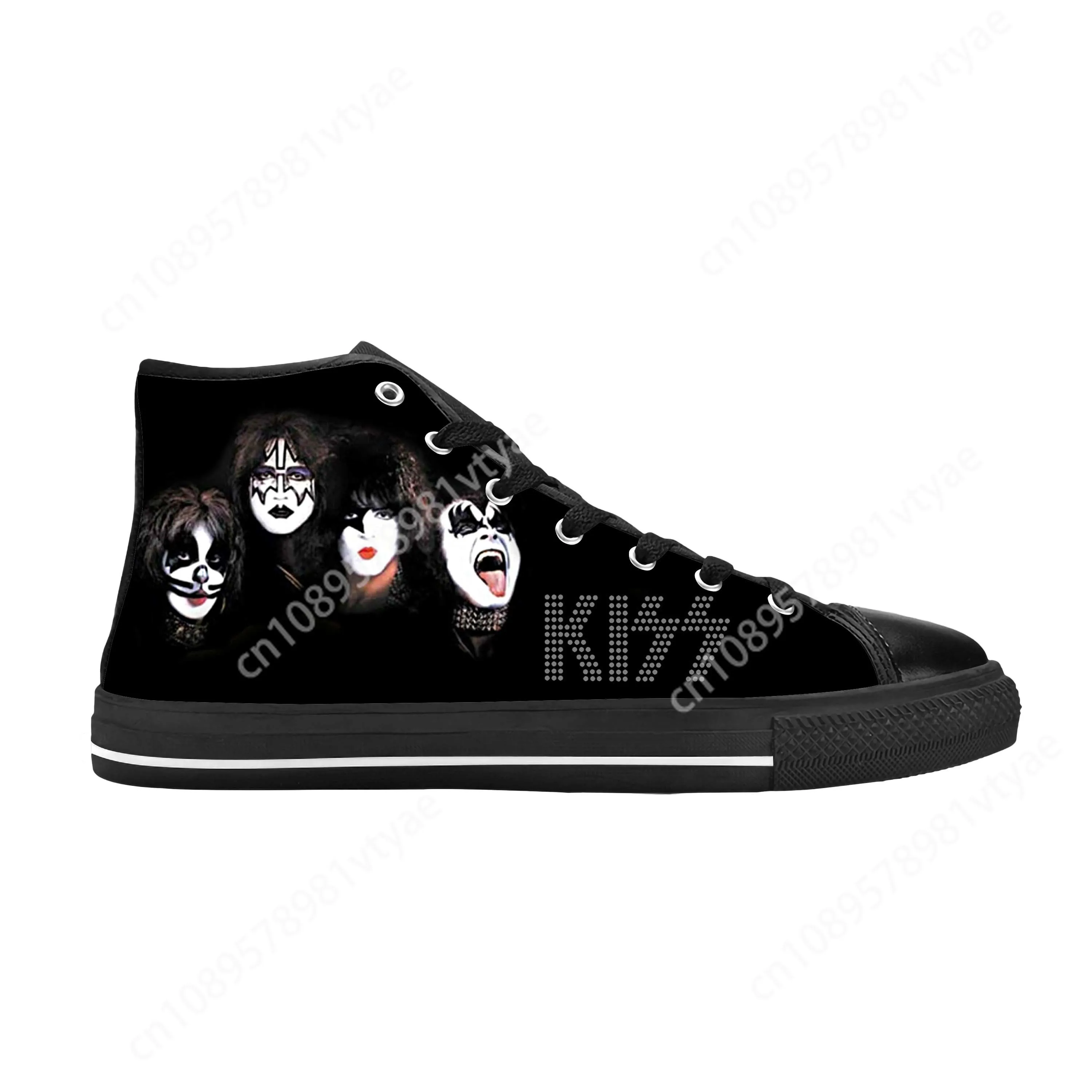 Rock Band Heavy Metal Music Singer Guitar Kiss CHigh Top Sneakers para hombres y mujeres, zapatillas de lona para adolescentes, zapatos de pareja personalizados