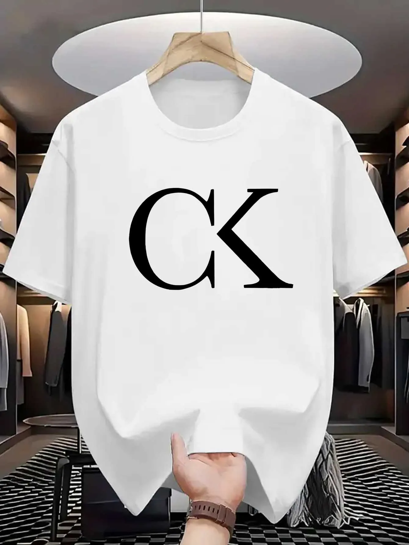 

Мужская летняя свободная повседневная облегающая футболка с круглым вырезом и короткими рукавами с креативным буквенным принтом