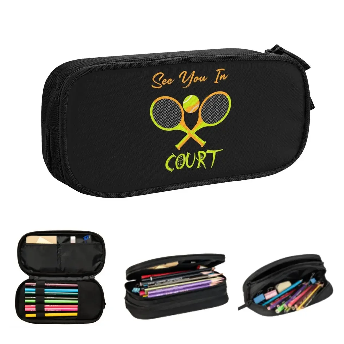 See You In Court Tennis Lover Gift Pencil Cases Large Storage Pen Bags Pen Box Pencil Pouch For Boys Girls Stationery School