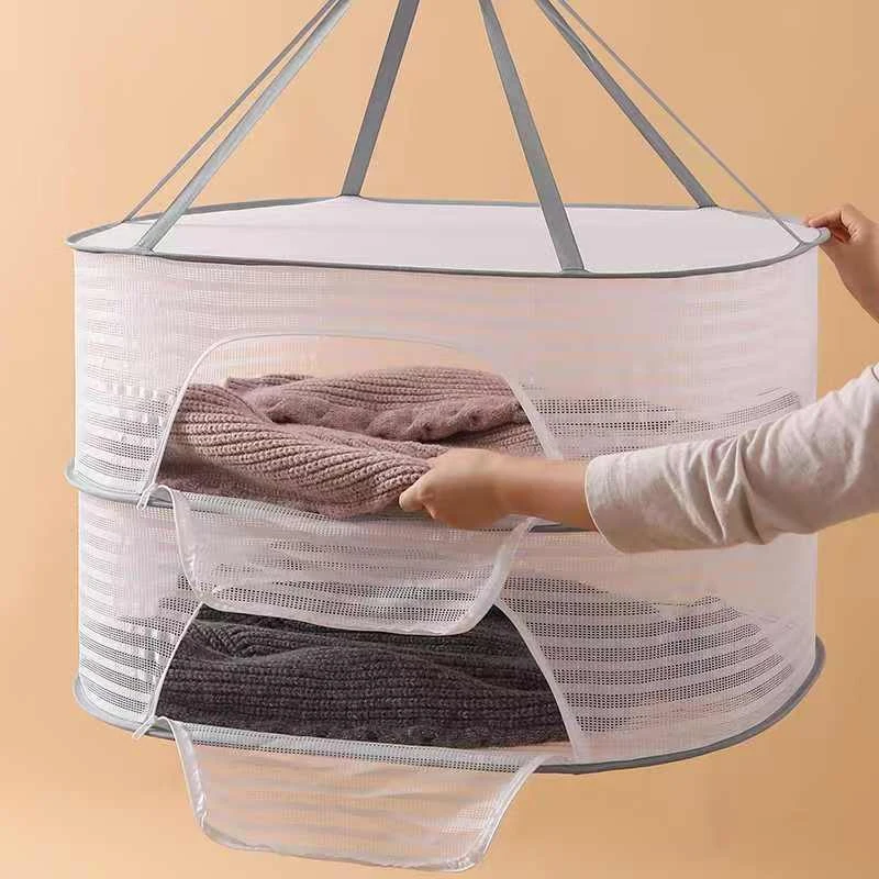 Portable 3-Tier Mesh Drying Rack for Herbs Fruits Vegetables Fish Food Foldable Hanging Drying Net