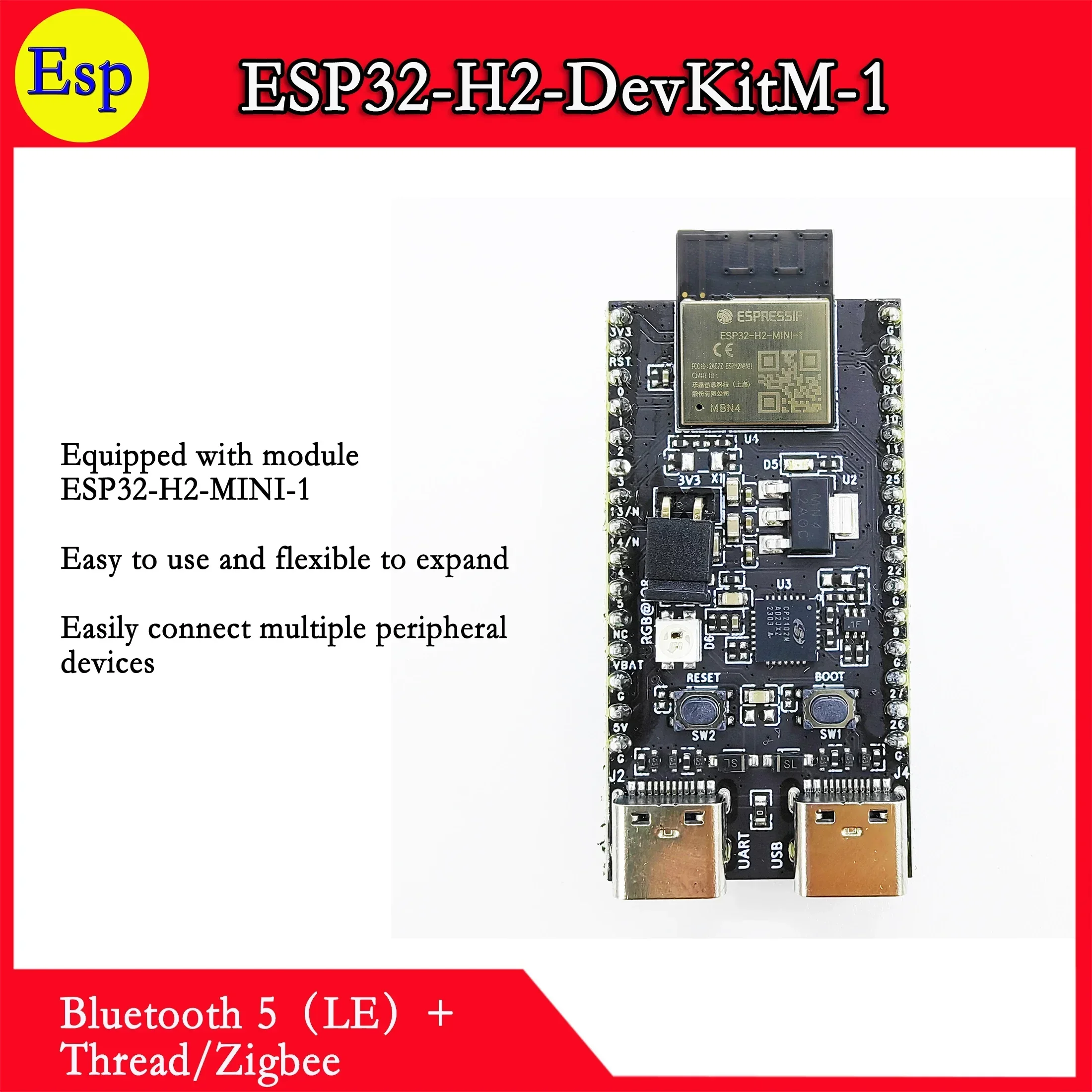 ESP32-H2-DevKitM-1 ESP32 H2 DevKitM 1 N4 4MB Flash Espressif Technology  ESP32-H2-MINI-1 N4 ESP32-H2 Thread Zigbee BLE