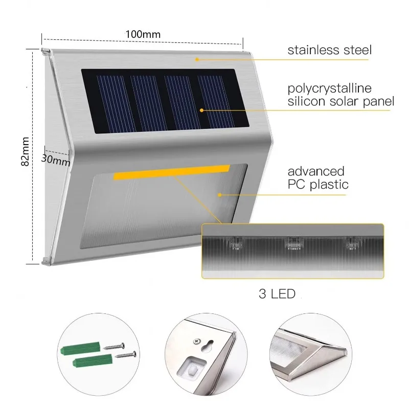 

Solar Lights Garden Waterproof Stainless Steel Solar Lamps for Stairs Pathway Patio Wall and Garden Outdoor Using