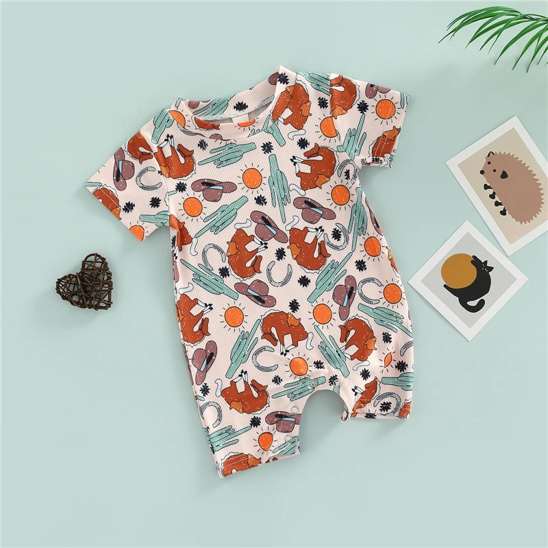 Summer Newborn Baby Clothes Infant Boy Girl Romper Short Sleeve Dots Animal Printed Jumpsuit Playsuit Toddler Fashion Clothing