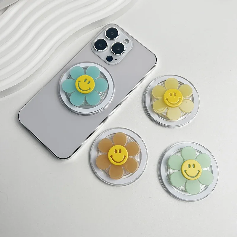 Korean Sunflower Happy Expression Cute Phone Stand for Magsafe Magnetic IPhone Samsung Safe Ring Finger Expanding Holder Bracket