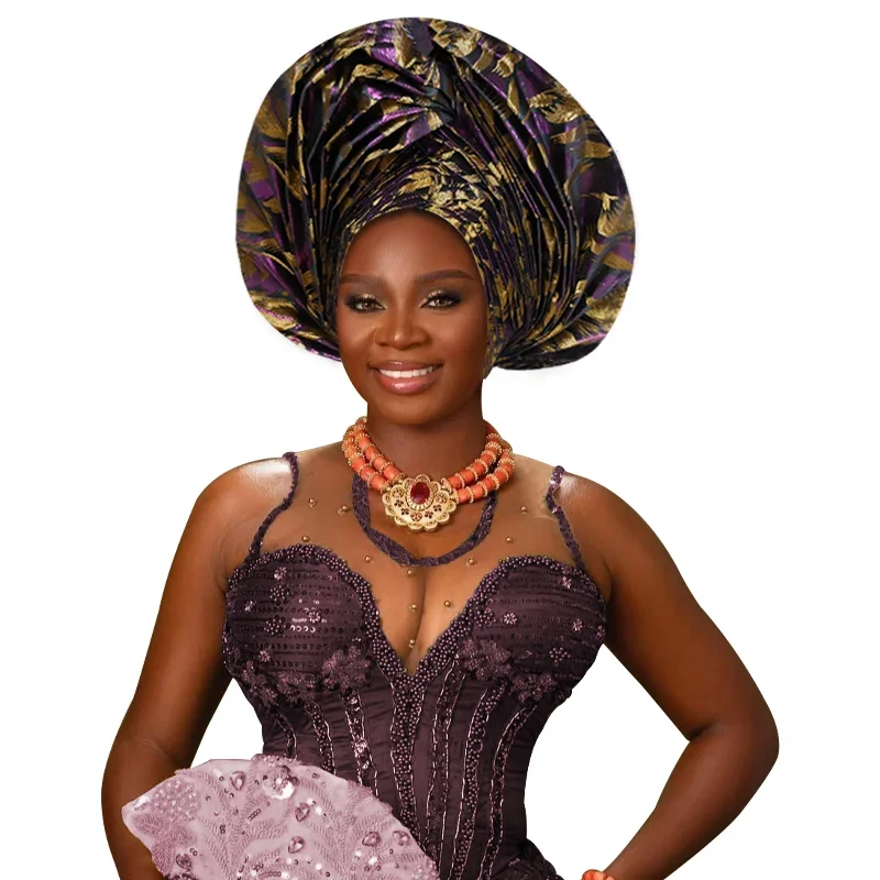 Exaggerated Fan-shaped Auto Gele Alrady Made Headtie for Women African Lady Headwraps Wedding Party Head Ties Female Turban Cap