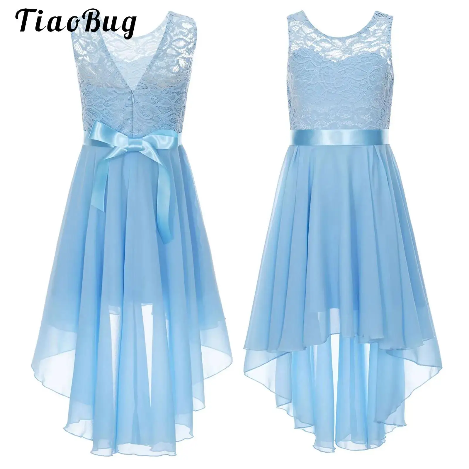 

Kid Girls Flower Chiffon Princess Dress Floral Lace High Low Hem Evening Party Formal Bridesmaid Dress Summer Lyrical Dancewear