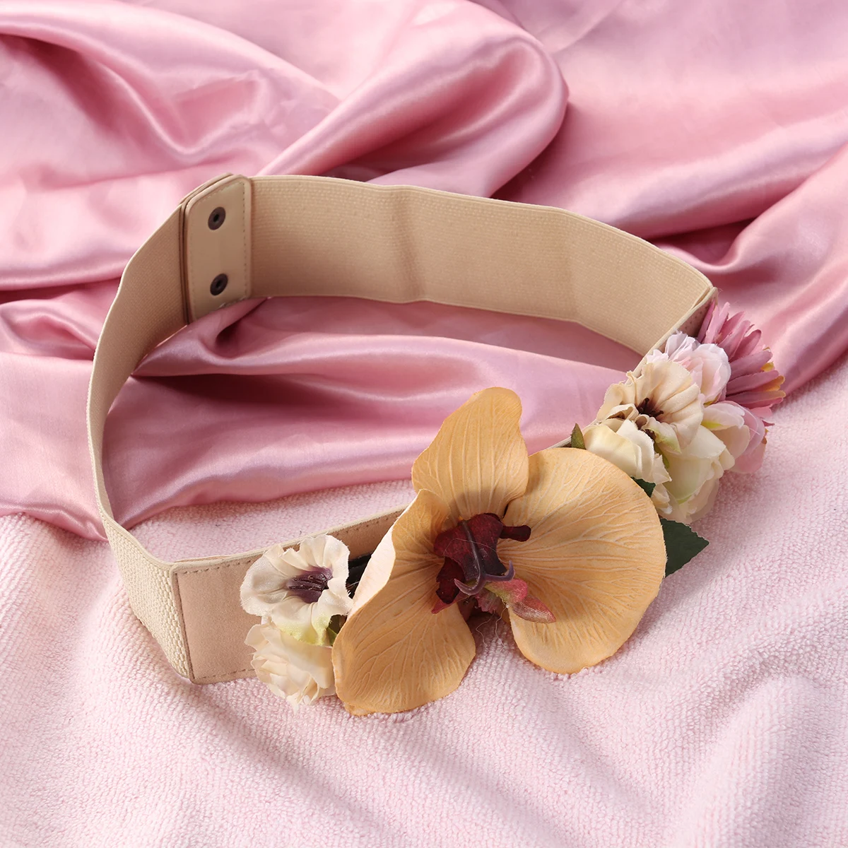 

Artificial Flowers For Women Girls Fashion Wide Elastic Waistband Khaki Stylish Belt For Dresses Woman Waist Band Wide Waist