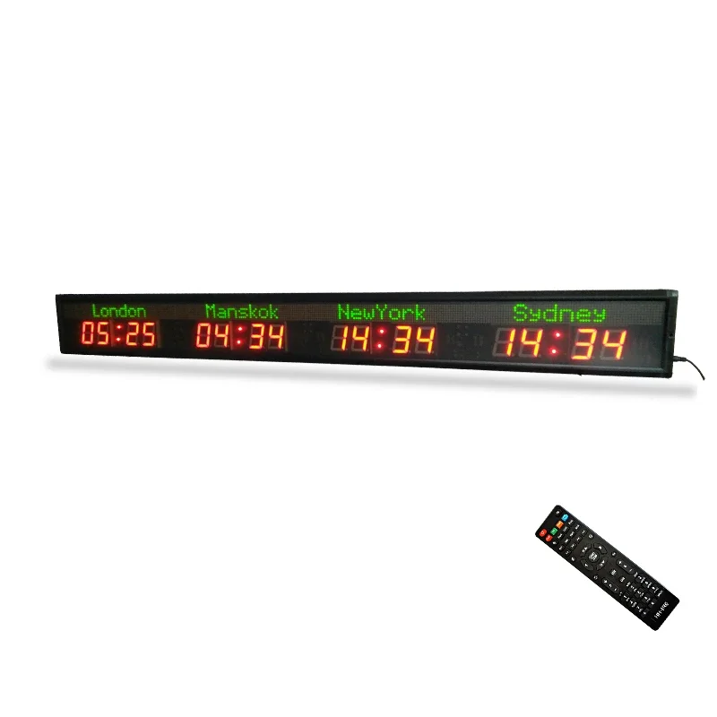 World Time Zone Clock LED Timer Four Cities Hotel Hall Digtal Wall Mounted Temporizador Programable Airport living room