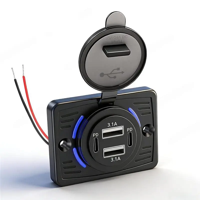 Dual USB C PD& A QC Fast Charging 4 Port 12V USB Outlet Wall Mount(2 Pcs) For Vehicles Trucks Boats Marine