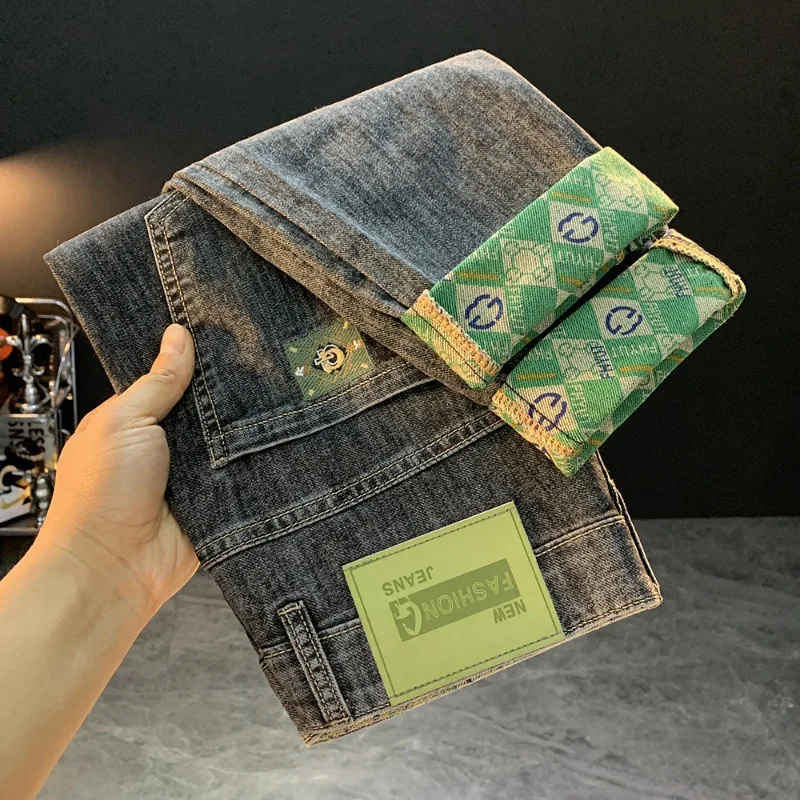 

2024New Summer Thin Casual Printed Jeans Men's Trendy Embroidered Skinny Stretch Slim Fit Breathable All-Matching Trousers