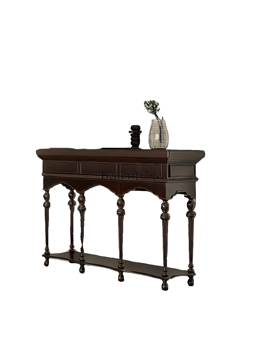 

French medieval solid wood porch cabinet, living room partition, modern simple wall locker