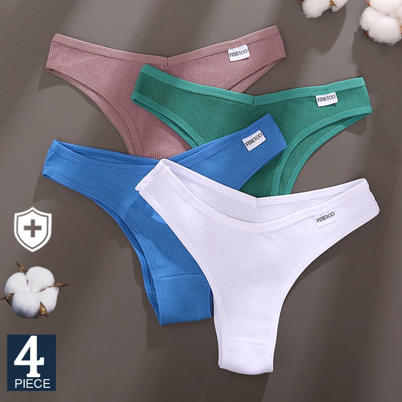 

Комплект из 4 женских трусиков с низкой посадкой: хлопковые стринги, сексуальное нижнее белье, бразильские трусики-бикини