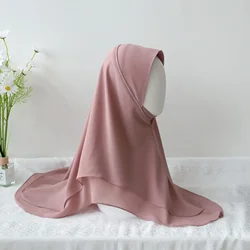 Chiffon Hijab Jersey Hijabs for Women Turban Malay Pullover Headgear Double Layer Solid Color Headscarf Bonnet Hijab Turbante