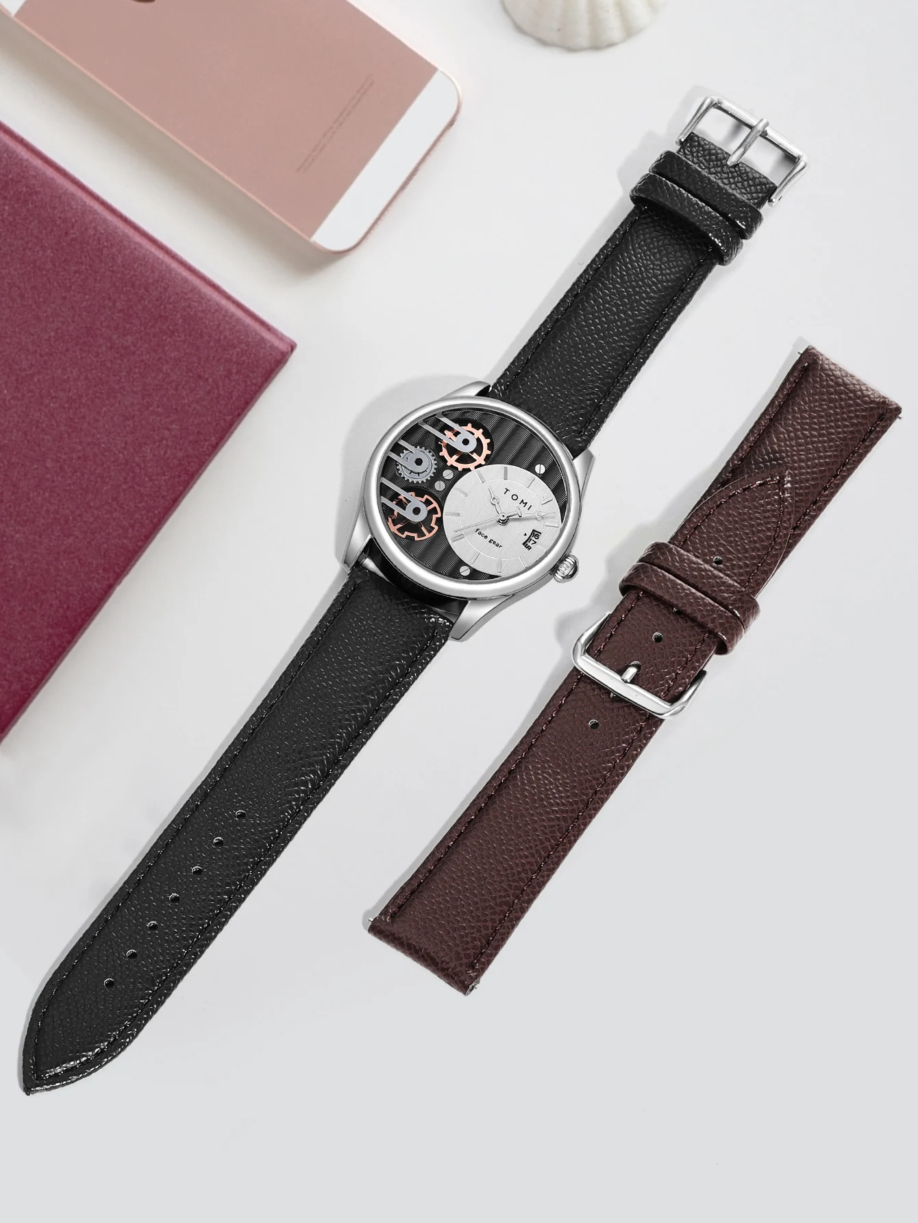 Tomi Herren Geschenk box Kombination Set Uhr Luxus und einfache Business abnehmbare Armband Quarzuhr Herren uhr Festival Geschenk – Detail 17