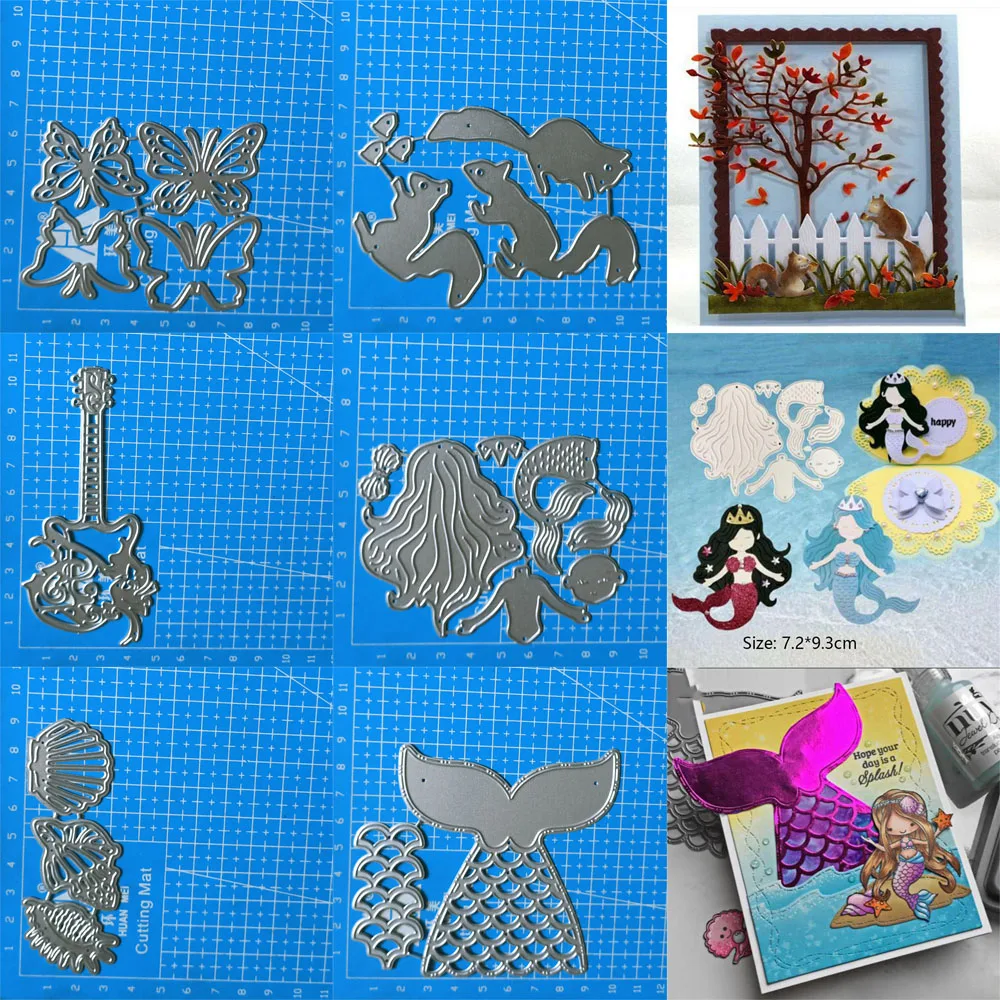 Eichhörnchen Meerjungfrau Gitarre Schmetterling Metall Stanzformen Scrapbooking Album Papier Karte Handwerk Prägung Stanzformen Herstellung von Schablonen