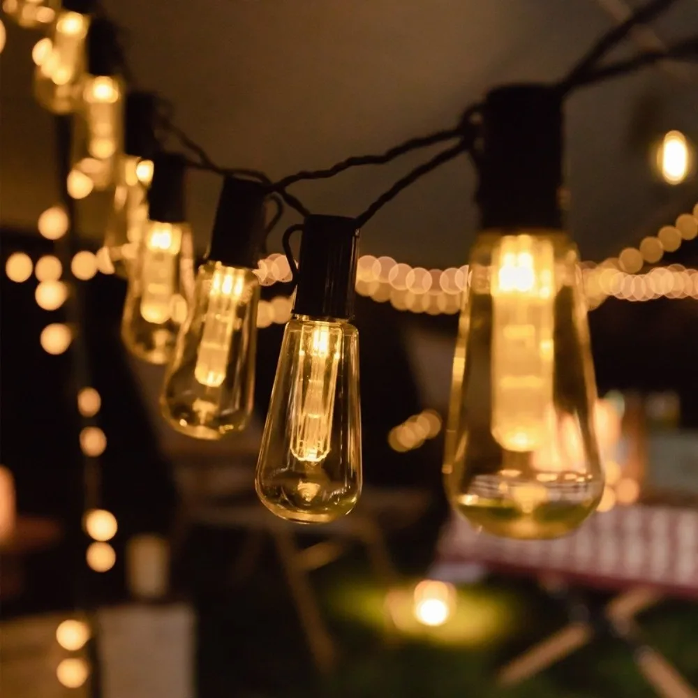 

8 Lighting Modes Solar String Lights Retro Shatterproof LED Fairy Light String Bulb Shape Waterproof Garland Light