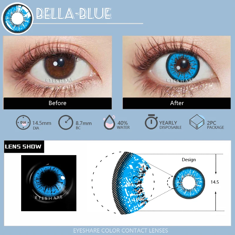 EYESHARE 2pcs Colored Contact Lenses Colorful Contact Lenses Anime Cosplay Contact Eye Lenses Halloween Beauty Makeup Color Lens