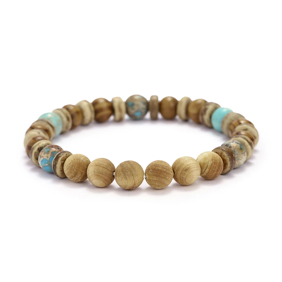 Vintage Wood Beaded Bracelet Mens Natural Stone Braslet Yoga Meditation Prayer Jewelry Tiger Eye Braclet Homme view 4