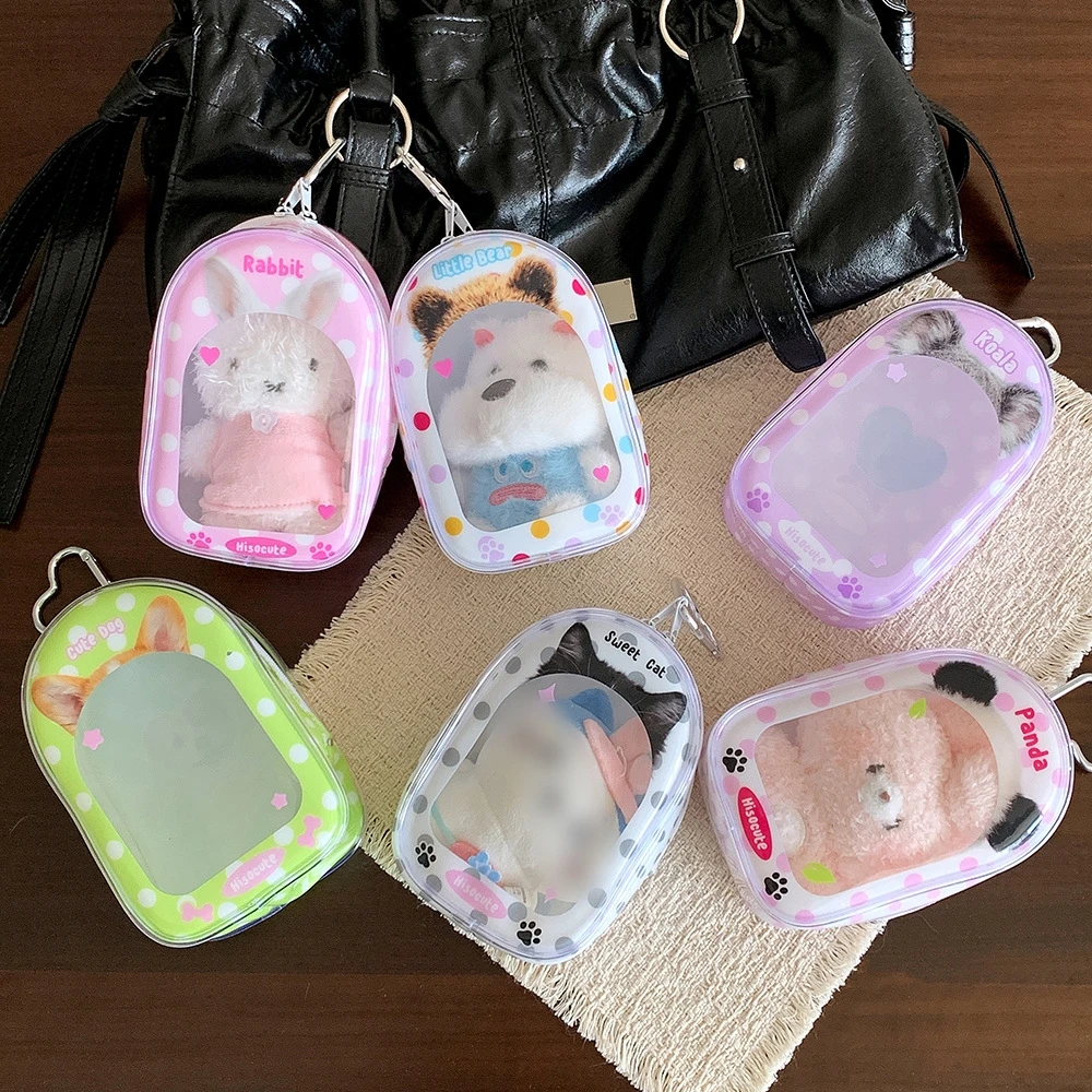 Fashion Cartoon Polka Dot Transparent Bunny Doll Storage Bag Cute Girls Backpack Pendant Decoration Figurine Display Bag Gifts