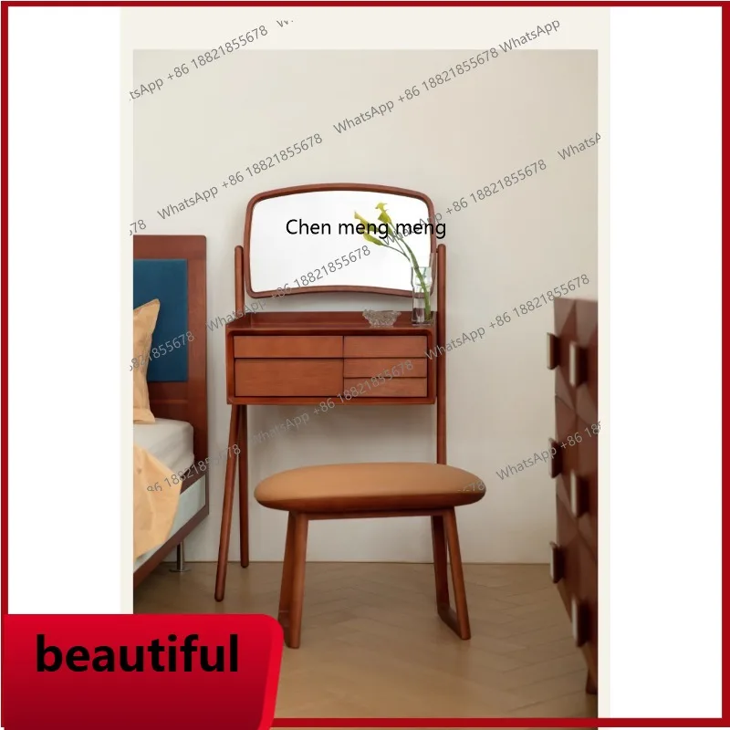 

X Solid wood dresser with mirror retro makeup table bedroom storage cabinet integrated small apartment