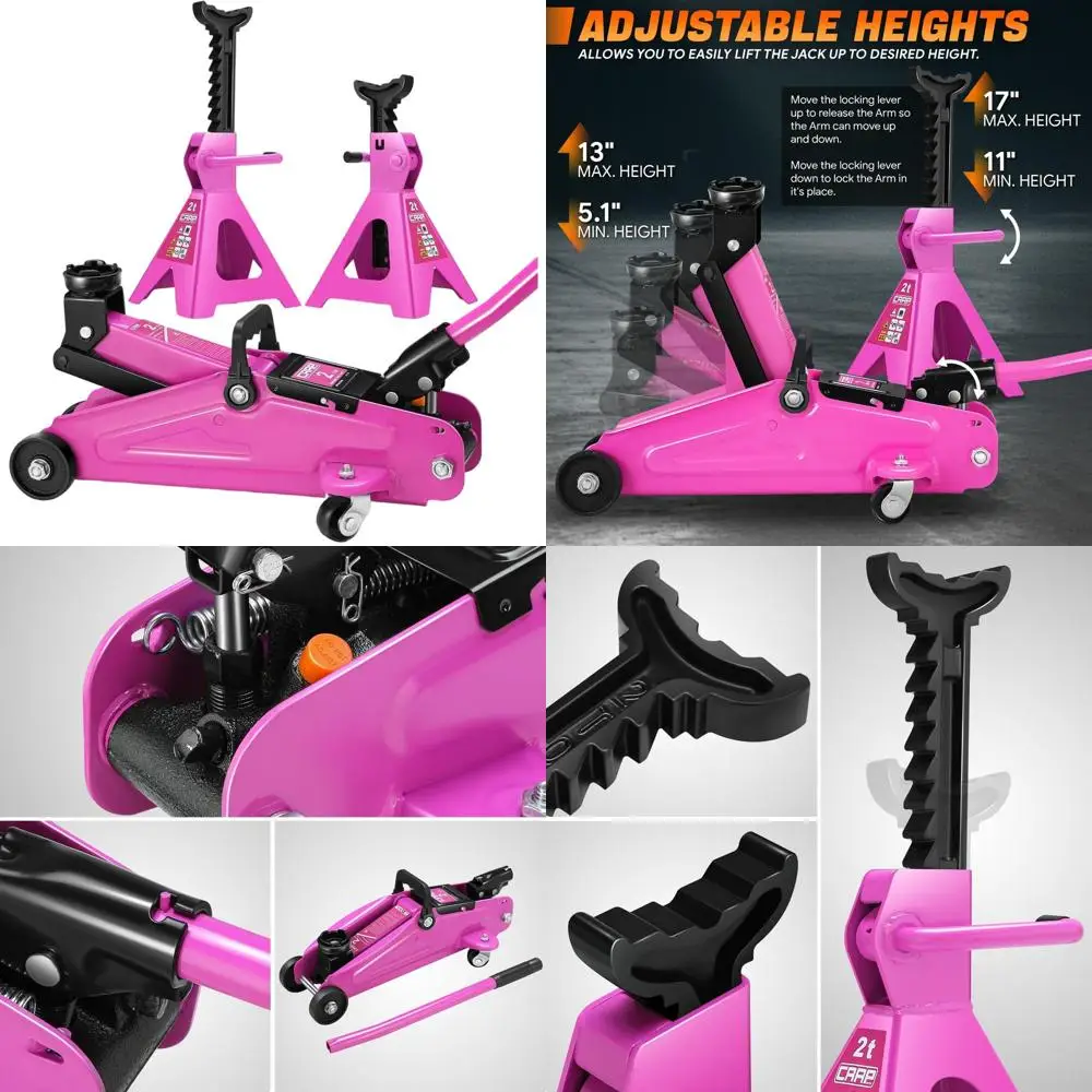 

Компактный гидравлический домкрат-тележка на 2 тонны с 2 подставками-трещотками, диапазон подъема 11-17 дюймов