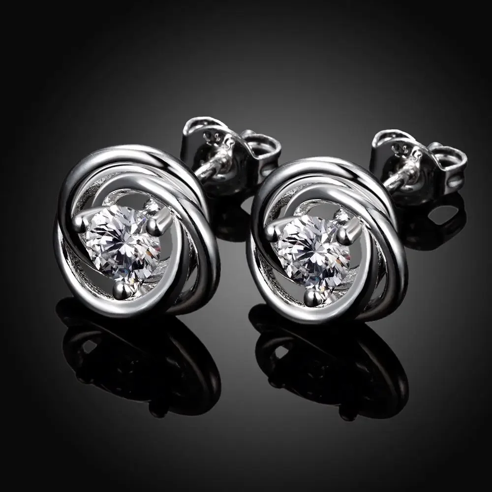 

New Promotion Fashion Silver Color Jewelry Female Charm Creative Personality Pattern Zircon Crystal Stud Earrings