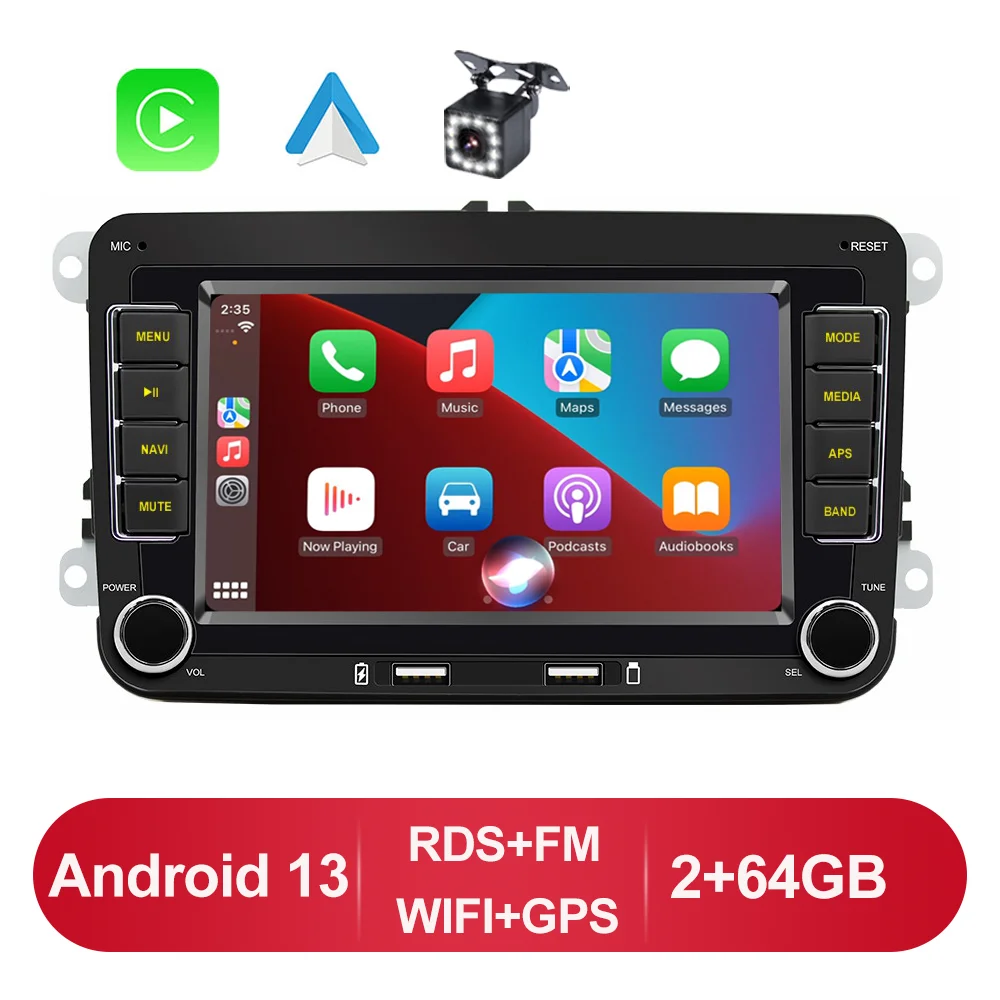 Draadloze Carplay Android13 2G + 64G Autoradio Voor Vw Skoda Octavia Golf 5 6 Touran Passat B6 Polo Jetta 2 Din Multimedia Speler