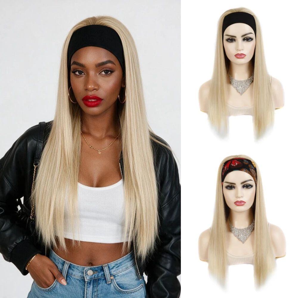 Fashion Long Straight Synthetic Wig for European American Women New Style Full Headwrap Wig