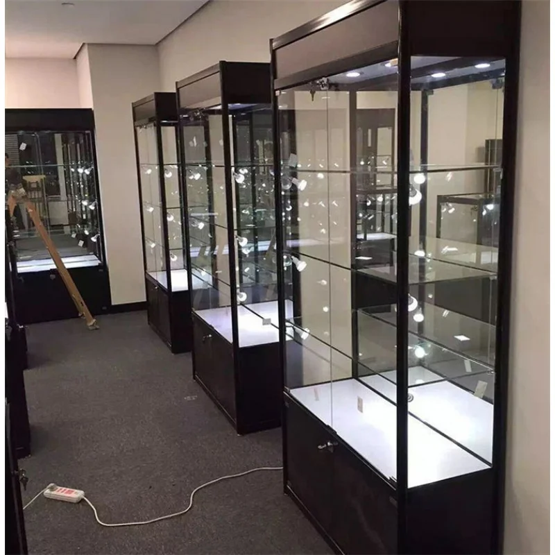 customized.Cheap Aluminum Profile Showcase Retail Shop Display Counter Exhibition Glass Cabinets