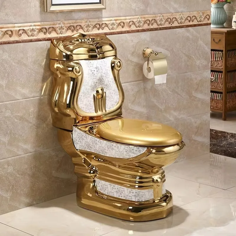 

Big Size Washdown S Trap Porcelain Gold Wc Ceramic Bathroom One Piece Luxury Golden Toilets Set