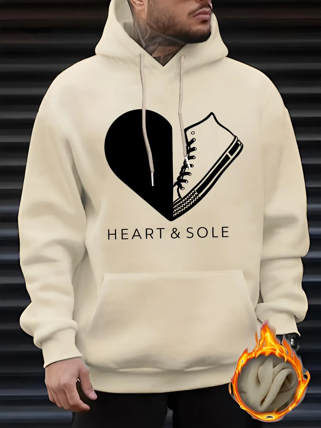 

Модная повседневная толстовка с сердечком и графическим принтом кроссовок, трикотажная ткань, легкая стрейч, стандартный крой с длинным рукавом и капюшоном