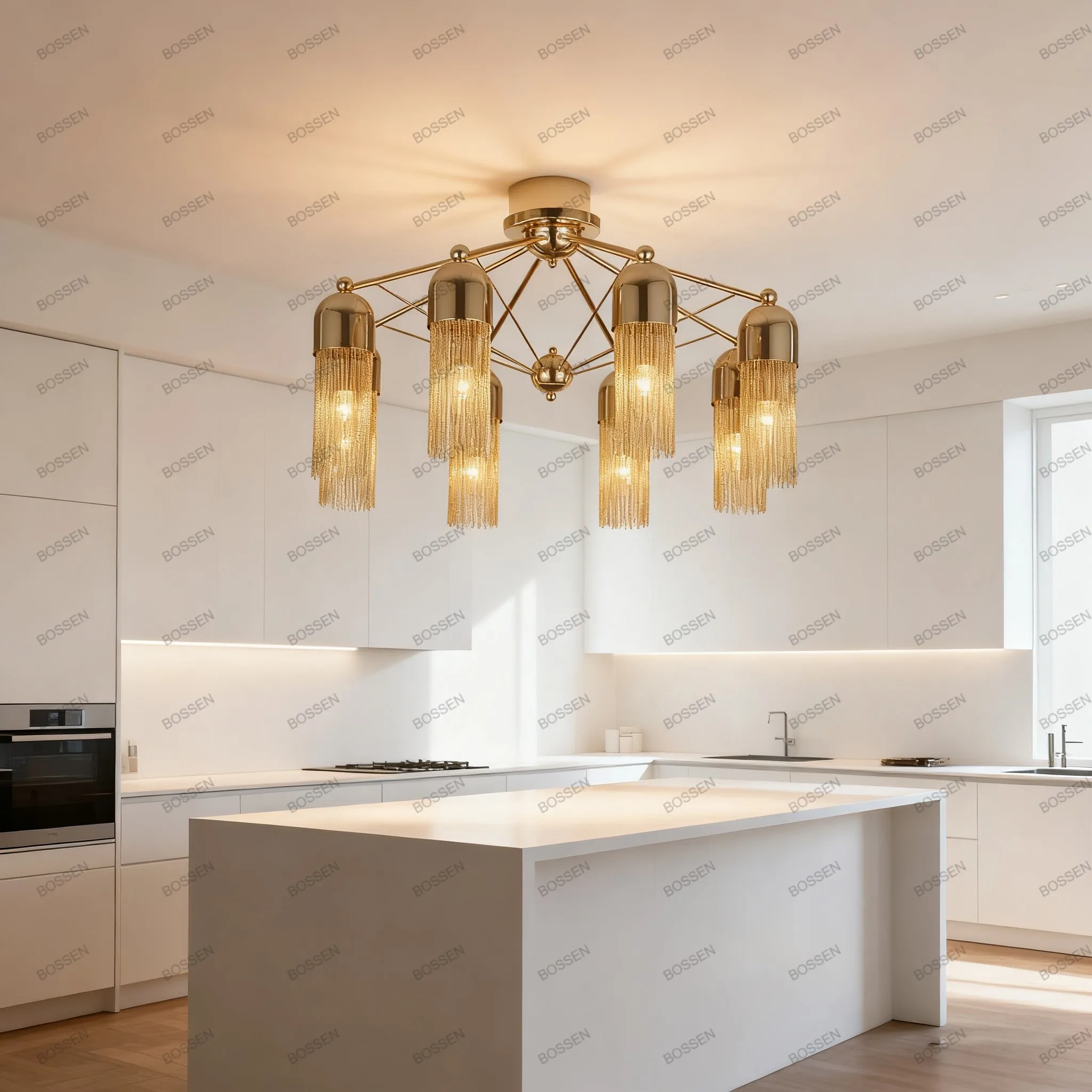 BOSSEN moderne branche d'arbre or matériel plafonnier verre suspension lustre à intensité variable pour salon chaîne réglable