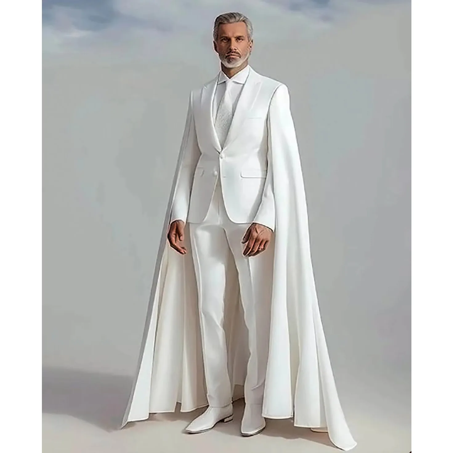 

Customized Retro Groom Wedding Suits with Detachable Cloak 2 Pieces Fashion Slim Fit Peaked Lapel Mens Tuxedos for Banquet