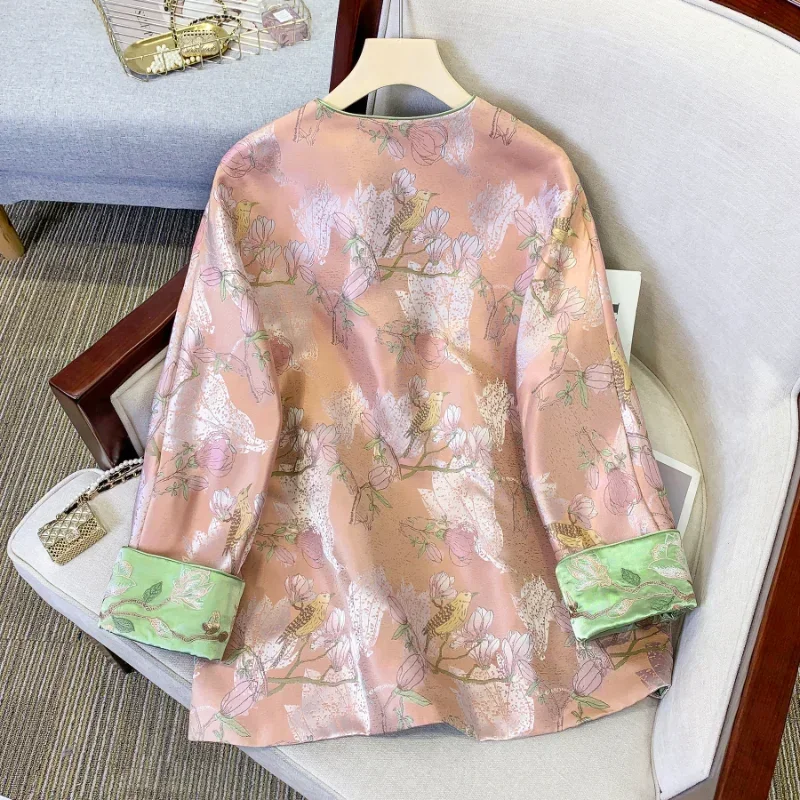 

Retro Tang Suit Chinese Style Top for Women's Elegant Youth Long Sleeved Embroidery Printed Button Top for Women's Clothing 2024