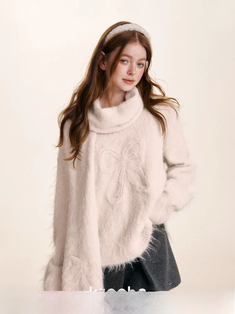 

Kroche Wool Blend Fce Lined Sweater Scarf Set with 3D Knot Winter Warm Sun Commute Sle Women's plus Size