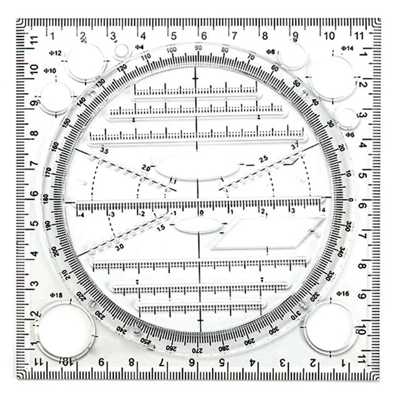 Multifunctional Circle Drawing Template, Geometric Drawing Tool, Measuring Ruler, Rotatable Angle-AD33