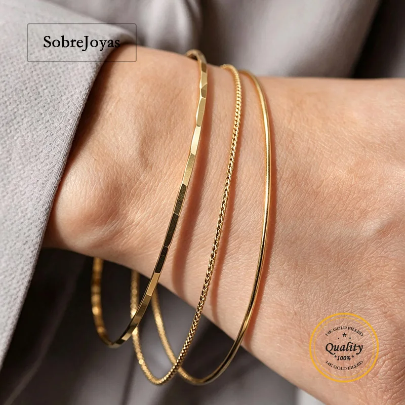 14K Gold Filled Hammered Wire Stacking Bangle Boho Sparkle Bracelet for Women Sparkling Wire Jewelry Bridesmaid Gift