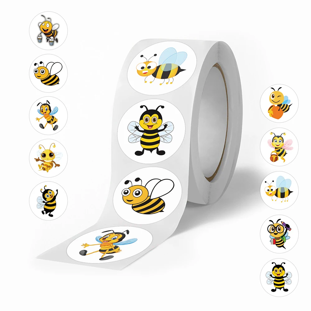 500 Stück/Rolle niedliche Cartoon-Insekten-Honigbienen-Aufkleber für Laptop, Wasserflasche, Skateboard, wasserdichte Kinder-Belohnungsaufkleber, Spielzeug