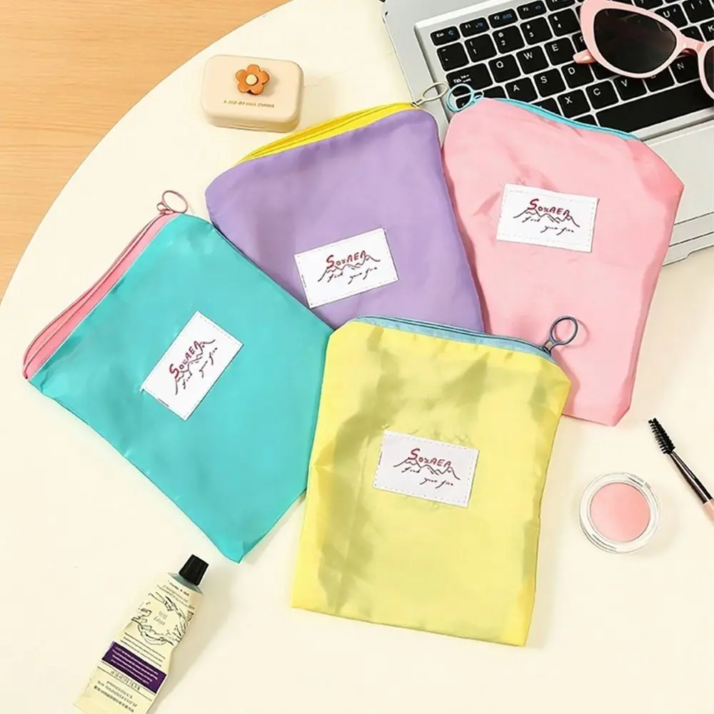 Solid Makeup Bag Zipper Lightweight Makeup Organizer Bag Portable Cosmetic Pouch