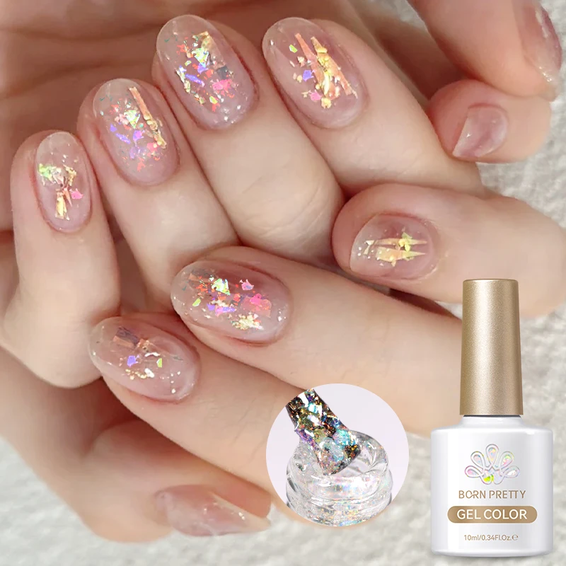 BORN PRETTY 10ml Sequins Gel Nail Polish Holographic Glitter Ultra Shine Semi Permanent Soak Off UV Gel Nail Art Varnish