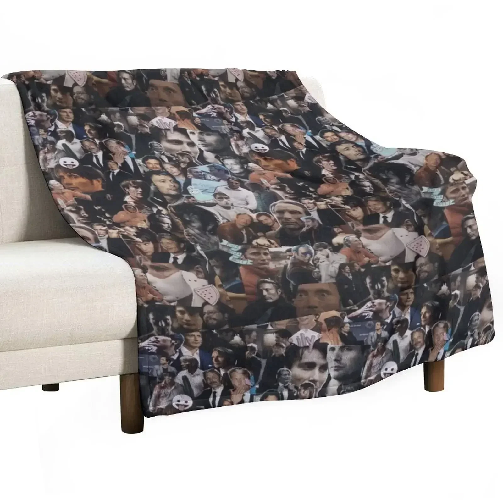 Mads Mikkelsen Collage Throw Blanket Vintage Large cosplay anime Quilt Picnic Furry Blankets