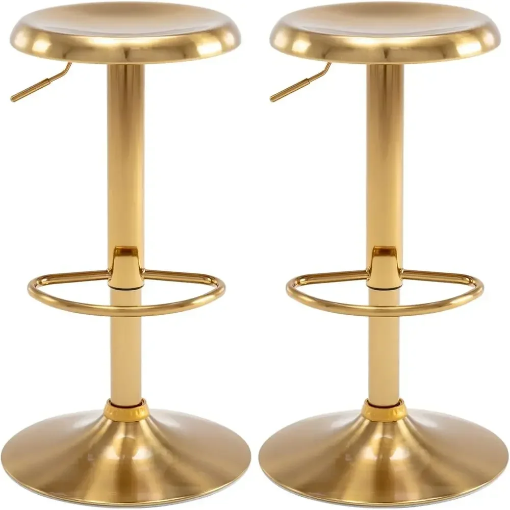 Set of 2 Swivel Metal Airlift Bar Stools, Counter Height Chairs for Kitchen Dining or Pub, Gold