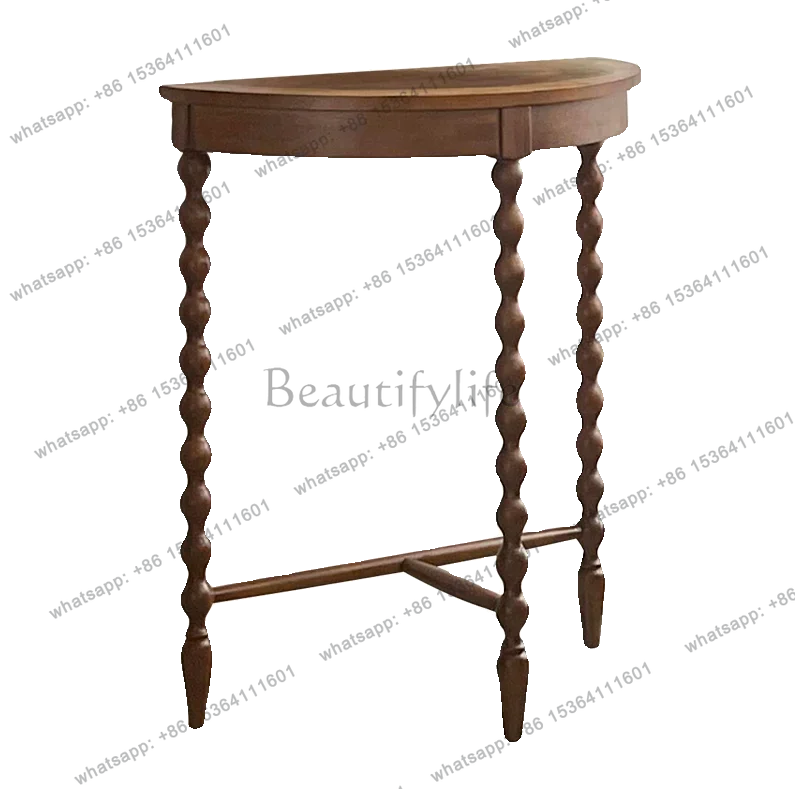 

LJYMedieval solid wood porch cabinet entry semi-round American simple wabi-sandy wind wall decorative cabinet