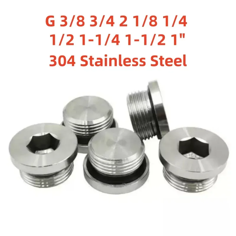 BSP Male 304 Stainless Steel Hexagonal Flange Dull Head Oil Plug G 3/8 3/4 2 1/8 1/4 1/2 1-1/4 1-1/2 1