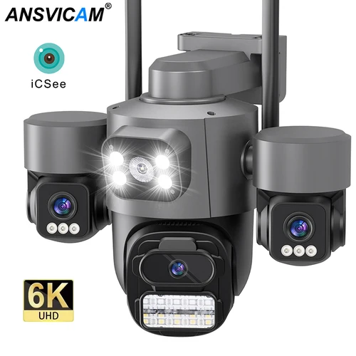 Imagen 1 del producto ICsee 12MP Triple lente PTZ cámara de seguridad exterior IP66 impermeable seguimiento automático visión nocturna Audio bidireccional WiFi cámara almacenamiento en la nube