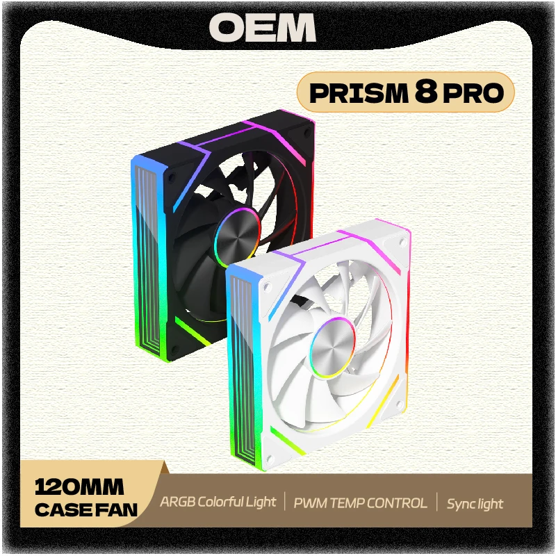 

PRISM 8 PRO Вентилятор для ПК 120 мм ARGB 4-контактный 5 В-3-контактный ШИМ Тихий охлаждающий вентилятор 12 В Компьютерный вентилятор с большим объемом воздуха 56.8CFM/600-1500 об/мин