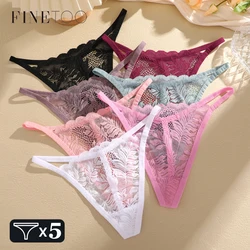 5Pcs Hollow Out Leaf Print Thongs Transparent Women's Panties Sexy Lace G String Solid Underwear Female Thin Low Waist Lingerie