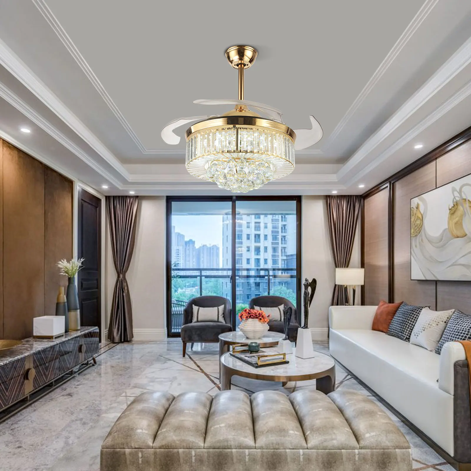 Plafonnier LED Rétractable Invisible à Intensité Réglable avec Télécommande, Design Moderne, 42 Pouces