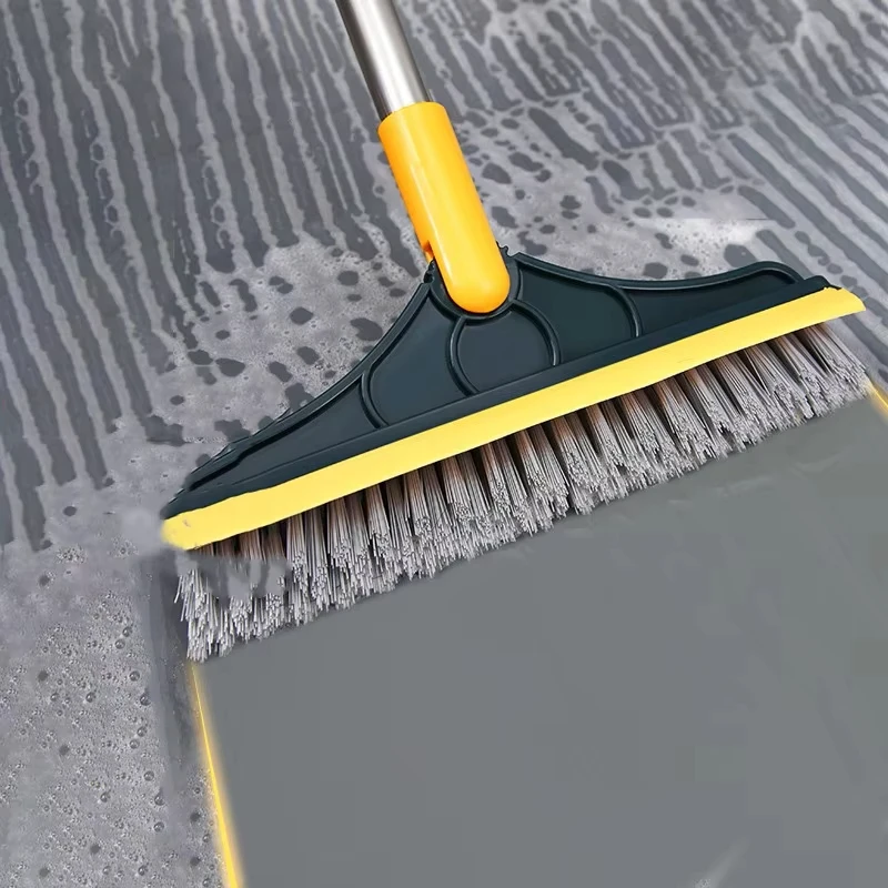 2 in 1 Floor Brush Scrubber with Long Handle Grout Brush 2023 New Upgrade Scrape Stiff Bristle Cleaning Scrub Brush with Squeege