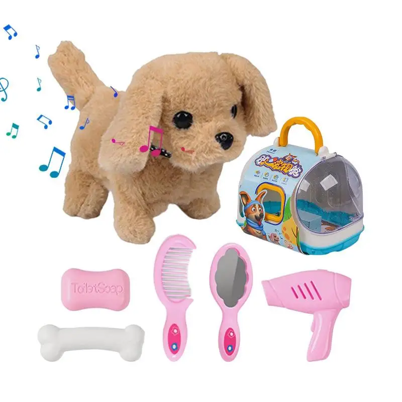 Hopping Bunny Toy Electric Simulation Rabbit And Puppy With Cage Plush Animal Pet Toy For Kids Toddlers Girls Boys Birthday